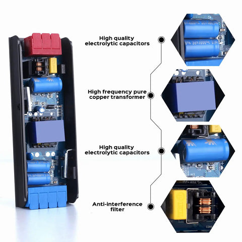 Internal view of 24V 300W LED Power Supply Go-To Ultra Slim Aluminum LED Driver Transformer 120V AC To 24V DC 12.5A Constant Voltage