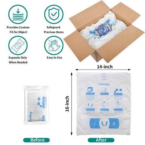 Expanding Foam Packaging For PCs And Odd Shaped Items, Shockproof Self Molding Packing Foam For Electronics And Fragile Gear, 14x16 Inch, 8 Pack, Protective Shipping Material For Computers And Devices shown in use with box