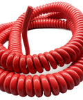 Straight Up Heavy Duty Stretch Coiled Extension Cord With Hella Tough Polyurethane Jacket And Flexible Spring Design That Kills Tangles And Delivers Clean Power Indoors Or Outdoors For Fifteen Meters, red coiled cable.