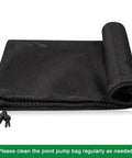 Large Pump Barrier Bag For Pond And Pool Filtration, 17.7x17.7 Inch Nylon Mesh Filter Bag rolled up on white background