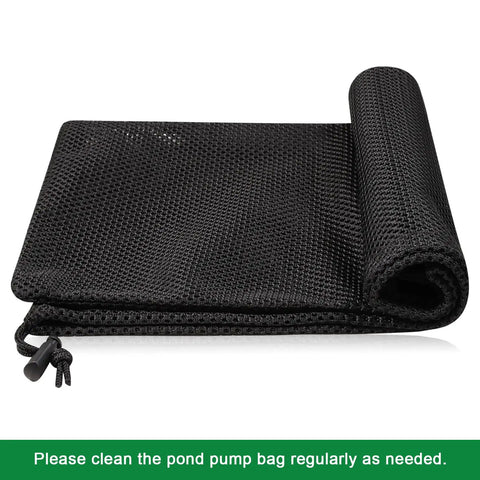 Large Pump Barrier Bag For Pond And Pool Filtration, 17.7x17.7 Inch Nylon Mesh Filter Bag rolled up on white background