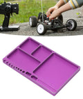 Purple magnetic aluminum screw tray for RC repairs and maintenance, holds screws, nuts, washers - ideal organizer for vehicles