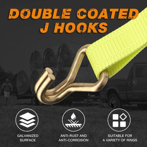 Four Pack 2 Inch By 27 Foot Heavy Duty Ratchet Straps With Aluminum Handle And Double J Hooks Keep Your Gear Tight For Moving