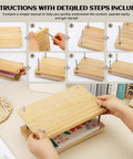 Wooden Book Press Kit For DIY Bookbinding 7.9 By 11.6 Inches Portable And Easy To Assemble in use with step-by-step guide images