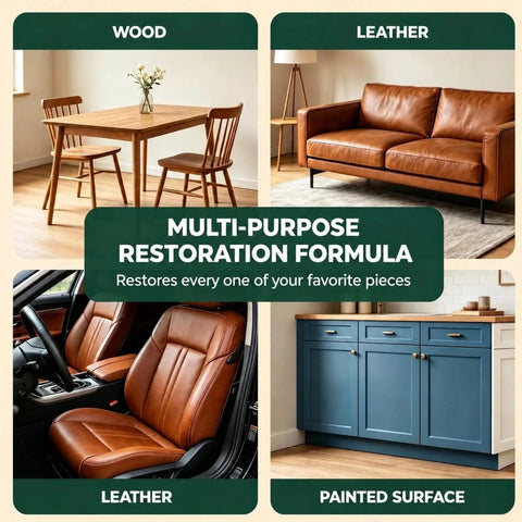 Heavy Duty Furniture Salve For Wood And Leather Polish Conditioner that knocks out nicks on a wooden table and leather couch.