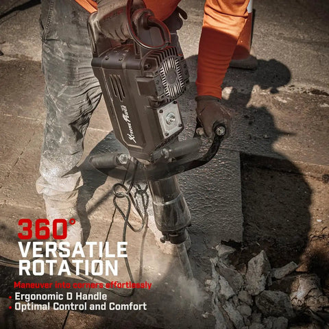 Workhorse 2800 Watt Electric Demolition Jack Hammer for Concrete Breaking with 1900 Impacts Per Minute and 55 Joules in use