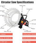 Badass 8900W Brushless Concrete Ring Saw Cuts Through Brick Like Butter With No Nonsense Water Dust Control And Heavy Titanium Blades For Thick Walls And Foundations Shop Ready Gear showing detailed specifications and design.