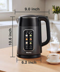 Electric Kettle 1.7L With Clear Touch Screen Temperature Control, No Plastic Contact With Water, Six Preset Temperatures, Dark Grey