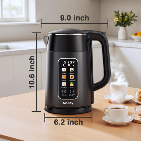 Electric Kettle 1.7L With Clear Touch Screen Temperature Control, No Plastic Contact With Water, Six Preset Temperatures, Dark Grey