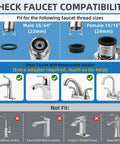 Image showing faucet compatibility for Sink Faucet Extender Water Filter With 9 Replacement Cartridges Reduces Chlorine For Cleaner Kitchen And Bathroom Tap Water Purifier System Brass Mount Purifier With 1080 Degree Rotating Swivel Aerator And Two Operating Modes.