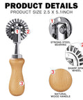 Ravioli Crimper Cutter Wheel For Home Kitchen Use 1.3 Inch Pastry Wheel Cutter With Fluted Edge And Wood Handle, Easy Press Seals Fresh Pasta And Dumplings, DIY Ravioli Making Tool, High Quality Food Grade Materials with size and component details.