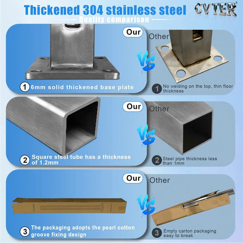 Heavy Duty Glass Railing Post With No Punch Design Spigot Slots And Base 304 Stainless Steel Clamp Bracket For Deck Balusters Balcony Patio And Stairs Silver End Post 24 Inch