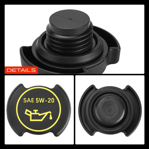 Engine Oil Filler Cap For Ford F Series And Popular Models Like F 150 F 250 F 350 Explorer Mustang Ranger Taurus Bronco Expedition Navigator And More Replacement Cap With Easy Install And Tight Seal, top and side view showing details