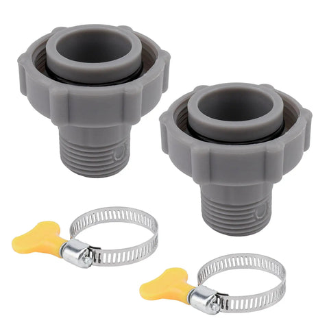 Above Ground Pool Drain Adapter Kit for Coleman and Bestway Pools One And A Half Inch ID Bottom Connection One Inch OD To Three Quarters Inch Internal Thread To Garden Hose Includes Hose Clamps Two Pack No Fuss Easy Install close-up