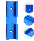 Heavy Duty Alloy Miter Track Connector In Sleek Anodized Blue For Seamless Woodworking Routing with precision pre drilled holes.