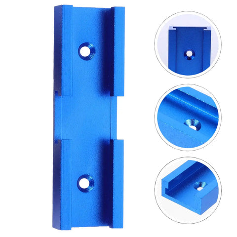 Heavy Duty Alloy Miter Track Connector In Sleek Anodized Blue For Seamless Woodworking Routing with precision pre drilled holes.