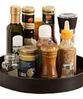 Non Slip Rotating Lazy Susan Turntable 360 Degree Swivel With Grippy Textured Surface Black 10 Inch with condiments