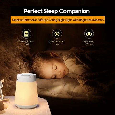 Kids Night Light With Touch Sensor, Soft LED Bedside Lamp For Nursing And Sleep Aid, Stepless Dimming Nursery Light, Rechargeable Portable Nightlight With Memory Function For Kid Friendly Chill Bedtime