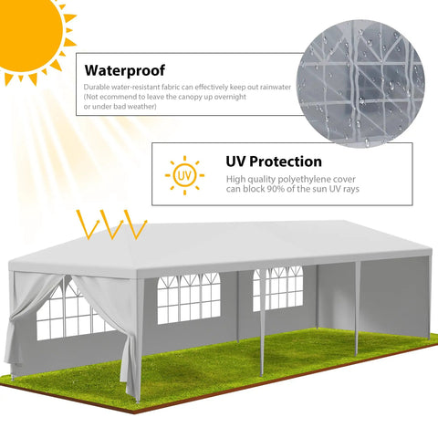 Heavy Duty Outdoor Party Tent 10x30 Gazebo With Removable Sidewalls Waterproof Shade Shelter on grass with UV protection info