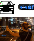 Blue LED Car Light Sign With USB Type-C Touch Control And Suction Cup Mount displayed inside a car window at night