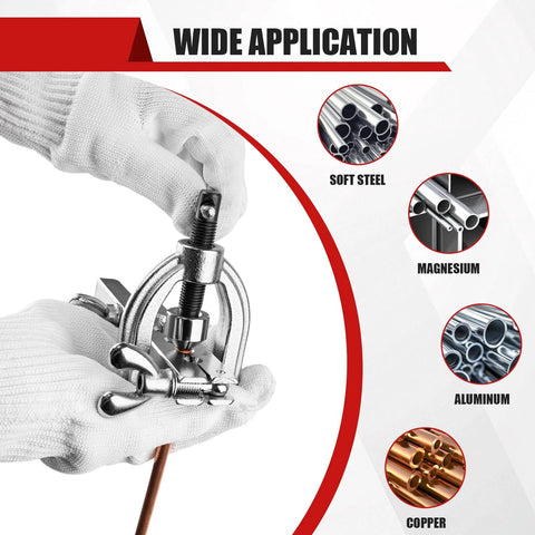 Front view of Esakoya brake line flaring tool kit with 5 adapters for copper and aluminum tubing