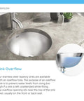 Round stainless steel sink with overflow feature, brushed-satin finish, shown in contemporary bathroom, 420 Dual-Mount Stainless Steel Lavatory Sink, 16-1/4 Inch, Brushed-Satin Finish, Scratch-Resistant 304-Grade, Heavy-Duty 18-Gauge Dope Bathroom Fixture Built For Everyday Use In A Contemporary Bathroom Setting.