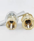 Two 3/4 in NPT wet-line hydraulic quick-disconnect couplers with brass fittings and silver bodies