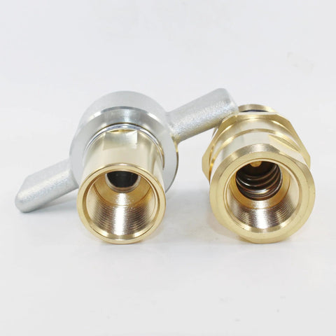 Two 3/4 in NPT wet-line hydraulic quick-disconnect couplers with brass fittings and silver bodies