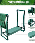 Foldable Garden Kneeler Seat With Handles And Tool Bags, featuring EVA foam padded bench and robust steel frame in side view.