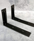Heavy Duty Wall Mount Floating Shelf Brackets Right Angle Corner Iron L Brackets, set of two, 23x13 inches, rust resistant finish.