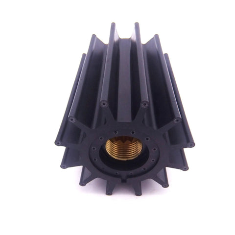 Front view of Neoprene Water Pump Impeller 09 820B for Marine Engine Cooling, showing 12 blades, fits DJ Pump, 95mm diameter