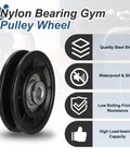 Heavy Duty Nylon Bearing Gym Pulley Wheel Set With Steel Shafts For Cable Machines Home Gym And Garage Door Training 70mm Diameter Black Fittings Durable Wear-Resistant Fitness Accessory Kit 2 Pcs, black nylon pulley wheel