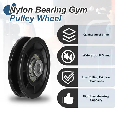 Heavy Duty Nylon Bearing Gym Pulley Wheel Set With Steel Shafts For Cable Machines Home Gym And Garage Door Training 70mm Diameter Black Fittings Durable Wear-Resistant Fitness Accessory Kit 2 Pcs, black nylon pulley wheel