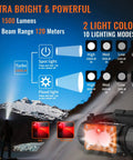 Diagram showing modes and brightness levels of the Beast Mode Rechargeable LED Headlamp With 1500 Lumen Brightness.