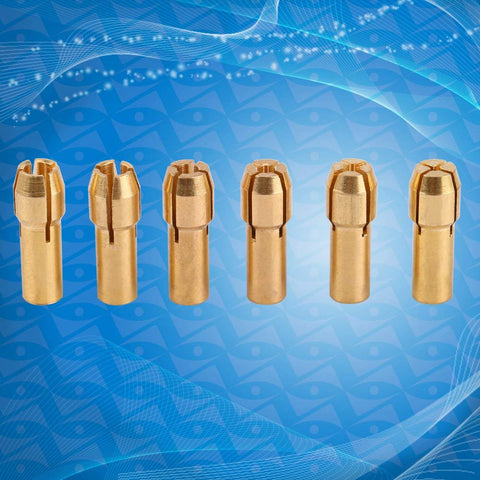 6Pcs Brass Collet Drill Chuck Set With 1mm To 3.2mm Capacity against a blue background