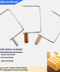 Top Shelf Cheese Slicer Hardware Kit With Stainless Steel Cutters And Beechwood Handles A Total Game Changer For DIY Artisan Boards And Sweet Kitchen Gift Set Of Two Pieces with three handle options.