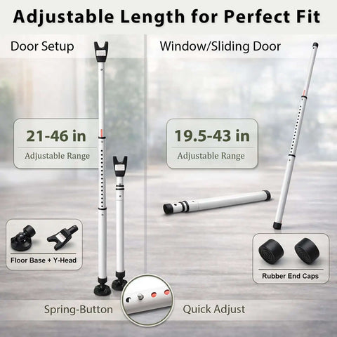 Heavy Duty 3 In 1 Door Security Bar With High Strength Steel And Anti Slip Rotating Base Built To Last Adjustable Up To 46 Inches for Doors and Windows