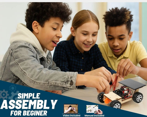 Kids assembling Solar Powered Car V300 Wooden STEM Kit With Wireless Remote Control Hybrid Solar And Battery Power Hands On Motor Toy Gift For Kids Ages 8 To 12