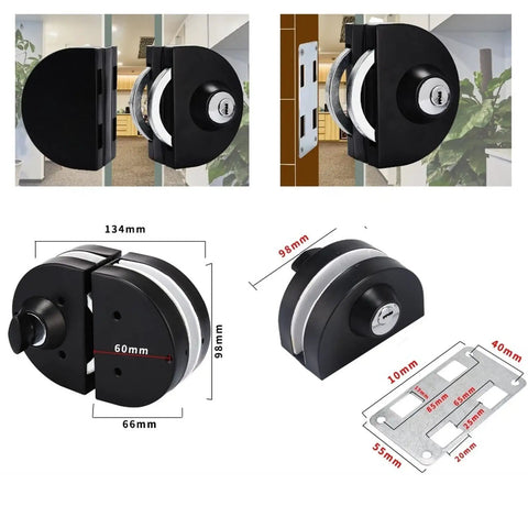 WUUWCHODC Stainless Steel Chain Lock for Entrance Gate Glass Door Latch dimensions and features displayed on a glass door.