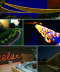 Collage of 33ft Flat Flexible LED Rope Lights with Remote Control Color Changing RGB Strip 8 Colors and Modes Dimmable Waterproof Lighting