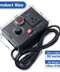 AC Motor Speed Controller 110-120V 10A Rated 15A Max With LED Display Black Matte Metal Shell showcasing size dimensions