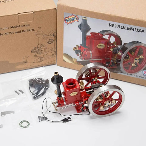 Hit And Miss Engine Model Kit With 4 Stroke Engine High Low Speed Gear Lever Adjustable Speed Switch Realistic Metal Build Educational Mechanical Engine For Adults Hands On STEM Project, red metal kit with parts