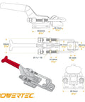 Diagram of Beefy Toggle Clamp With 2000 Lbs Holding Power, Adjustable U Bolt Latch 40341, Antislip Hand Grip, side and top view dimensions.