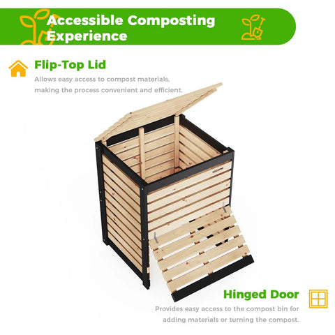 130 Gallon Solid Wood Compost Bin With Pull Out Door for Backyard Garden and Patio, Built Tough Outdoor Composting Bin