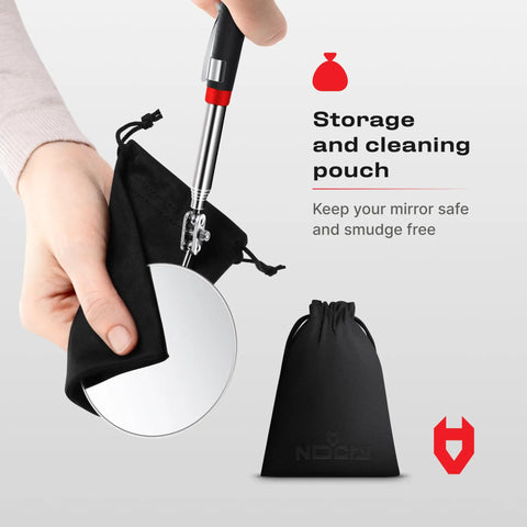 Heavy Duty Telescoping Inspection Mirror With 3.23 Inch Round Mirror, Up To 30 Inch Reach, 360 Degree Swivel in storage pouch