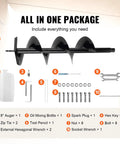 Gas Powered Post Hole Digger With 43cc Engine And 8 Inch Auger Bit package contents including tools and accessories