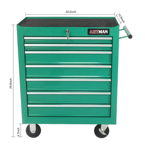 7 Drawer Rolling Tool Chest Cart With Four Wheels Locking System And Drawer Liners Portable Tool Cabinet Trolley Garage
