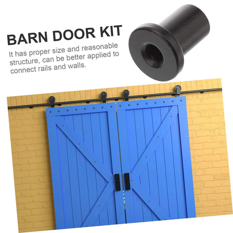Five Piece Barn Door Track Spacers Kit DIY Friendly For Easy Installation And Replacement Sliding Door Hardware Spacers shown with blue doors and wall mount hardware.
