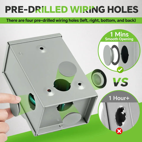 30 Amp Generator Power Inlet Box Featuring Nema L14 30 Socket with pre-drilled wiring holes for easy installation.