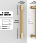 10 Pack Champagne Bronze Knurled Cabinet Pulls, 5 Inch 128mm, side view with dimensions and screw information.